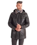 D'Arienzo Veste Cuir Noir Homme sur-Veste avec Capuche Agneau Veritable Blouson Col Mao Véritable Cuir Made in Italy Vittorio Noir/54/XXL