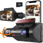 360° Dash Cam, 2-kanals dashkamera för bilar, 1440P Dash Cam fram och inuti, 3” skärm, 170° vidvinkel, WDR, 24H parkering, gratis 32 GB SD-kort