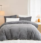 Sedefen Housse de Couette 140x200 cm Gris Peluche Flanelle Hiver Chaude Duveteuse Parure de lit 1 Personne + 1 Taie d'oreiller 65x65cm Ado Linge de lit Avez Fermeture Éclair