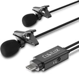 MLC-3 Double Microphones Cravate USB C avec Prise Jack 3.5 mm, Micro Double Revers de Type C Compatible avec iPad 10, Samsung Note 20/10 S21/S20 Ultra, Pixel 7/6 Pro 6a 5 4 3 XL.[G352]