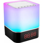 Lampe de Chevet,Blanc Reveil Lumineux ,Enceinte Bluetooth Portable,Veilleuse Multicolore Contrôle Tactile Réveil Numérique