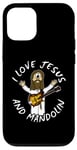 Coque pour iPhone 12/12 Pro I Love Jésus et Mandoline Chrétienne Worship Église Bluegrass