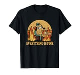 Everything Is Fine Dog Drinking Coffee Burning Meme T-Shirt