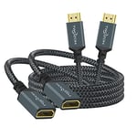 Twozoh Lot de 2 Câbles d'extension HDMI 0,3M, rallonge HDMI 4K Mâle vers Femelle, Câble adaptateur HDMI 2.0 en nylon tressé compatible 4K@60Hz 3D HDR 2 Pièces