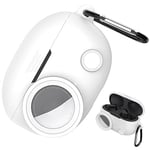 Miimall for Beats Studio Buds Airtags Case, [Anti-Lost Keychain] [Front LED Visible] Flexible Silicone Shell Shockproof Full Protective Cover for Beats Studio Buds+/Buds Plus with AirTag Holder-White