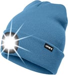 ATNKE LED Bonnet Lampe Frontale,USB Rechargeable Chapeau de Course Ultra Lumineux 4 LED Étanche Lumière Hiver Chaud Phare Cadeaux pour Hommes et Femmes/Magnolia Blue