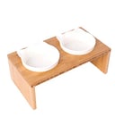 Dehner Double gamelle pour Chat - Environ 27 x 15 x 9 cm - 175 ML chacun - Bambou et mélamine - Blanc