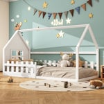 Lit cabane pour enfant 90x200 cm - en forme de maison - en bois de pin et mdf - Blanc