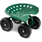 GOPLUS Tabouret de Jardin en Métal avec 4 Roues en PP, Siège de Jardin Mobile avec Siège Pivotant Réglable en Hauteur, Charge 150 kg, pour Travail au