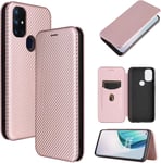 Compatible Avec Coque One Plus Nord N10, Mince Flip Fibre De Carbone [Test De Chute] Antichoc Stand Fente Avec Carte, Protecteur D'écran En Verre Trempé*2-Or Rose