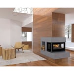 Azura Home Design - Insert cheminée à bois Holguin avec turbine 12 kW 3 côtés vitrées + 2 bouches recuperateur - Prise d'air exterieur: avec