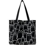 Katt Canvas Tote Bag, tote bag med dragkedja, canvasväska, bomull återanvändbar shoppingväska med ficka, söta katt tote strandväskor estetiska