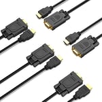 BENFEI Câble HDMI vers VGA 1,8M, unidirectionnel HDMI (source) vers VGA (moniteur) mâle vers mâle, compatible pour HDMI ordinateur, VGA moniteur, projecteur, Roku, Xbox et plus, Paquet de 5