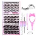 wiwoseo Russian Cluster Lashes DIY Lash Extension Kit with Bond and Seal Lash Glue and Mascara Sheild, 360pcs Individual Eyelashes Cluster Natural Look D Curl Lash Extension Kit(30p+40p+50p, 9-16MM)