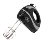 Quest 35810 Electric Hand Mixer / Complete With Chrome Beaters, Dough Hooks & Balloon Whisk / 5 Speed With Turbo Function / 300W / Black Colour