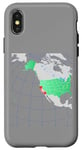 Coque pour iPhone X/XS Carte des États-Unis et de l'Amérique du Nord. Rouge surligné Californie