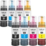 104 Encre Compatible avec Epson 104 Bouteille d'encre Multipack pour ET-1810 ET-2726 ET-2810 ET-2811 ET-2812 ET-2814 ET-2815 ET-2820 ET-2821 ET-2825 (8-Pack, 2 Noir/2 Cyan/2 Magenta/2 Jaune)