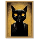 Doppelganger33 LTD Black Cat Le Chat Noir Modern Mustard Artwork Framed Wall Art Print A4