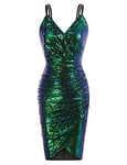 GRACE KARIN Robe Crayon Cache Coeur à Paillettes Sequin Sirène Robe sans Manches pour Cocktail Soirée Mariage et Fêtes Vert Foncé -2 XXL