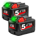 2pack For Milwaukee M18 M18B5 18V XC 5.0 Ah Extended Battery M18B6 48-11-1860