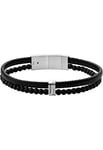 FOSSIL Bracelet Pour Homme Vintage Casual, L : 180mm - 195mm W : 10mm Bracelet En Cuir Noir, JF03994040, Argent brillant et noir