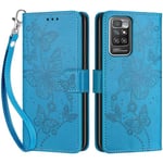 Betunistoy Coque pour Xiaomi Redmi 10 4G 2022/2021, Housse en Cuir PU Flip Pochette Portefeuille Étui avec Emplacement Carte Xiaomi Redmi 10 Coque Magnétique Antichoc (Papillon - Bleu)