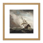 A Ship On The High Seas Caught By A Squall 8X8 Inch Square Wooden Framed Wall Art Print Picture with Mount