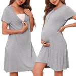 Uniexcosm Chemise De Nuit Maternité Accouchement Femme Boutonnée Devant Pyjama De Maternité pour Femme Enceinte Col en V Robe De Nuit Femme Enceinte Gris Clair M