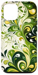 iPhone 14 Elegant Green White Nature Plants Swirling Pattern Case