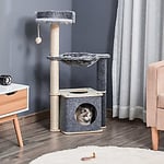 PawHut Cat Tree Tower Activity Center with Sisal Scratching Post Grey