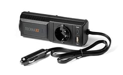 Technaxx Onduleur de Voiture 200W, Convertisseur de Tension 12V à 230V avec 2X Ports USB, 1x Prise Schuko, Haute/Basse Tension & Protection Contre Les Surcharges - Transformateur TE21