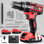 Cordless Drill Driver 21V, Cordless Hammer Drill with 2 Batteries 2000mAh, 25+3