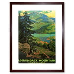 Adirondack Mountains Lake Placid Lakeside Forest Nature Landscape Illustration Travel Poster Framed Wall Art Print Picture 12X16 inch