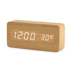 Horloge Numérique en Bois - Réveil à LED Multifonctions avec Affichage De L'heure/De La Date/De La Température Et Commande Vocale pour Le Voyage à