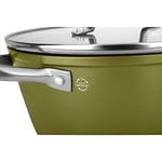 Sitram 715704 Faitout Aluminium Recyclé Ø 24 cm H 10,5 cm Vert Metallisé Revêtement intérieur sans PFOA - Manche en Inox Riveté - Couvercle vapeur en verre - Tous feux dont induction