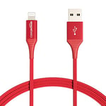 Amazon Basics Câble USB-A vers Lightning en nylon tressé Chargeur certifié MFi pour iPhone Rouge, 0.9 m