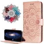 MRSTER Nokia 5.3 Case Flip Premium Wallet Phone Case PU Leather Mandala Embossed Shockproof Cover with Kickstand Card Holder for Nokia 5.3. LD Mandala Rose Gold