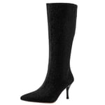 TAONEEF Women Fashion Mid Boots Stiletto High Heel Pointed Toe Zipper Booties Half Boots Evening Party Shoes Black Size 37 Asian