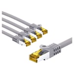 RJ45 Câble Patch, cat 6A s/ftp (PiMF), 500 MHz, avec cat 7 Câble Brut, 3 m, gris, Lot de 5 - gaine de câble lszh sans halogène, cuivre, connecteur