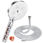 Pommeau de Duche avec tuyau 1,6M, YEAUPE PRO Pommeau de Douche Economie Deau, Pommeau de Douche Anti calcaire Grand (130mm), Pommeau de Douche Haute Pression avec 6 types de jets, Blanc Chrome