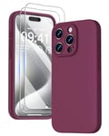 GOODVISH 3 in 1 Case for iPhone 15 Pro Case, [2X HD Screen Protector][Upgraded Camera Protection]Shockproof Liquid Silicone Soft Microfiber Lining Smooth Protective Phone Case Cover 6.1", Burgundy Red