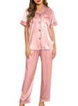 Lovasy Pyjama Satin Femme Short Ensemble Pyjamas Manches Courtes Chemises de Nuit Sexy Chic Ete 2 Pièces Vêtements de Nuit en Soie Boutonnée, Y-Rose L