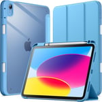 Coque Pour Ipad 10 (10,9 Pouces, Modèle 2022, 10ème Génération) Avec Porte-Stylet, Étui Housse Arrière Transparent Fin Support Antichoc Tablette (Bleu)