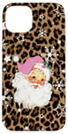 iPhone 15 Plus Cute Pink Stanta Claus Christmas On Cheetah Leopard Pattern Case