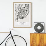 Poster encadré - Lisbon City Map - Classic Dimension HxL: 55cm x 40cm, Couleur cadre: Chêne