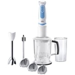 Braun 4191-MQ5260WHBL Mixeur plongeant 1000 W avec verre doseur, avec blender, fonction turbo blanc-bleu