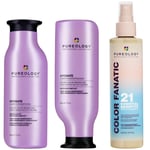 Pureology Hydrate Shampoo, Conditioner and Color Fanatic Multi-Benefit Leave-in, Moisturising Bundle for Dry Hair