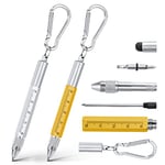 Vicloon Cadeau Homme, Stylo Multifonction 6 en 1, 2pcs Stylo à Bille Multifonction avec Mousqueton, Cadeau Gadgets Insolite Utile pour Papa, Cadeau Noel Homme/Femme Original Rigolo (Jaune+Argent)