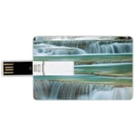 16G USB Flash Drives Credit Card Shape Waterfall Memory Stick Bank Card Style Waterfall Close Up Picture Thailand Traveling Vacation Theme Image,Teal White Light Brown Waterproof Pen Thumb Lovely Jump