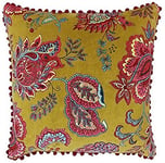 Paoletti Riva Malisa Coussin Carré Couverture - Lemon Curry Jaune - Paisley Indian Imprimer - Faux Velours Tissu - Rose Pompon Edges - Lavable Machine - 100% Coton - 50 X 50 Cm (20" X 20" Pouces)